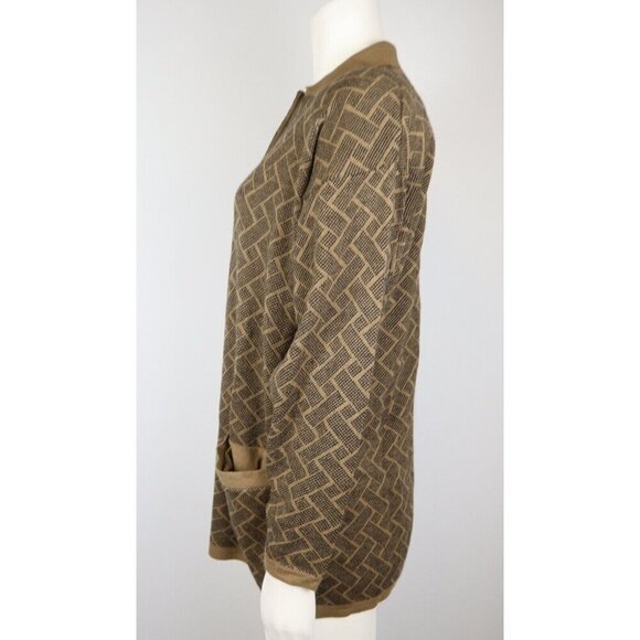 VINTAGE 80s WOMEN'S BROWN COLLARED SWEATER W/ POCKETS - DONNA TORAN - SIZE M - Picture 5 of 7